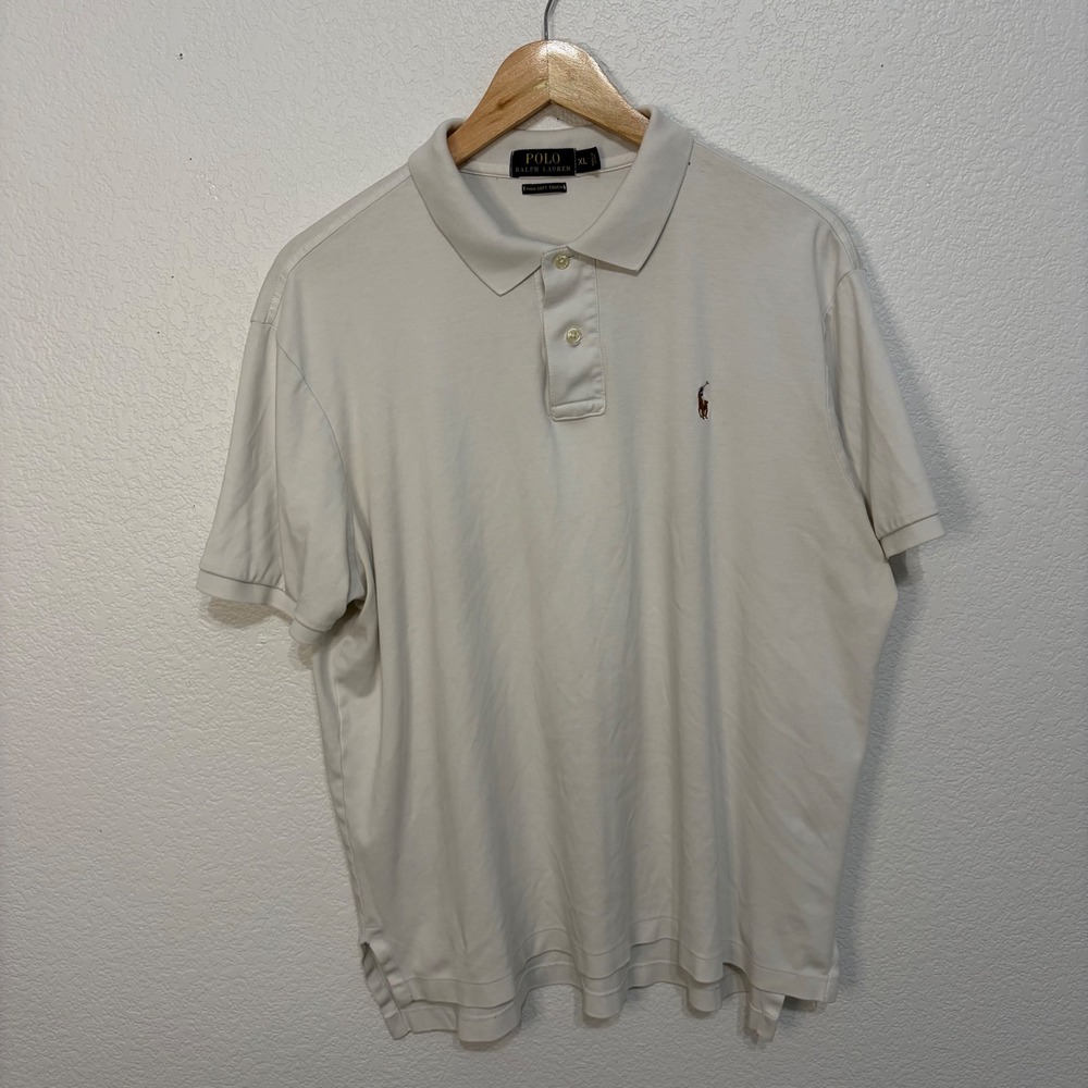 Polo Ralph Lauren Mens XL Pima Soft Touch Polo Shirt Off White Short Sleeve